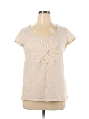 LOFT Women's Light Cream Floral Applique Scoop Neck Tee
